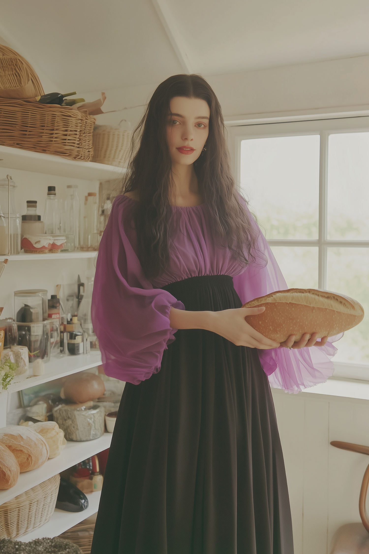 Woman with Bread in Kitchen