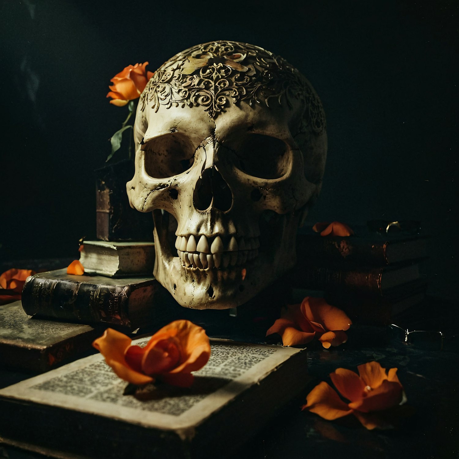 Gothic Elegance with Skull and Roses