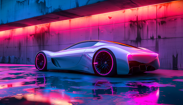 Futuristic Sports Car in Neon Lights