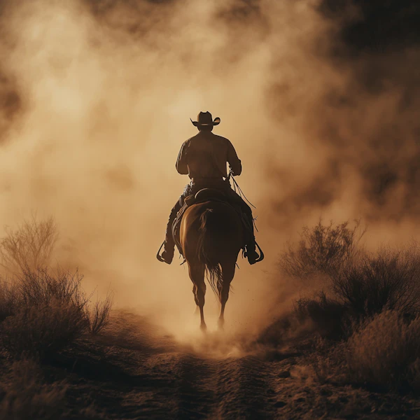 Lone Cowboy at Sunset