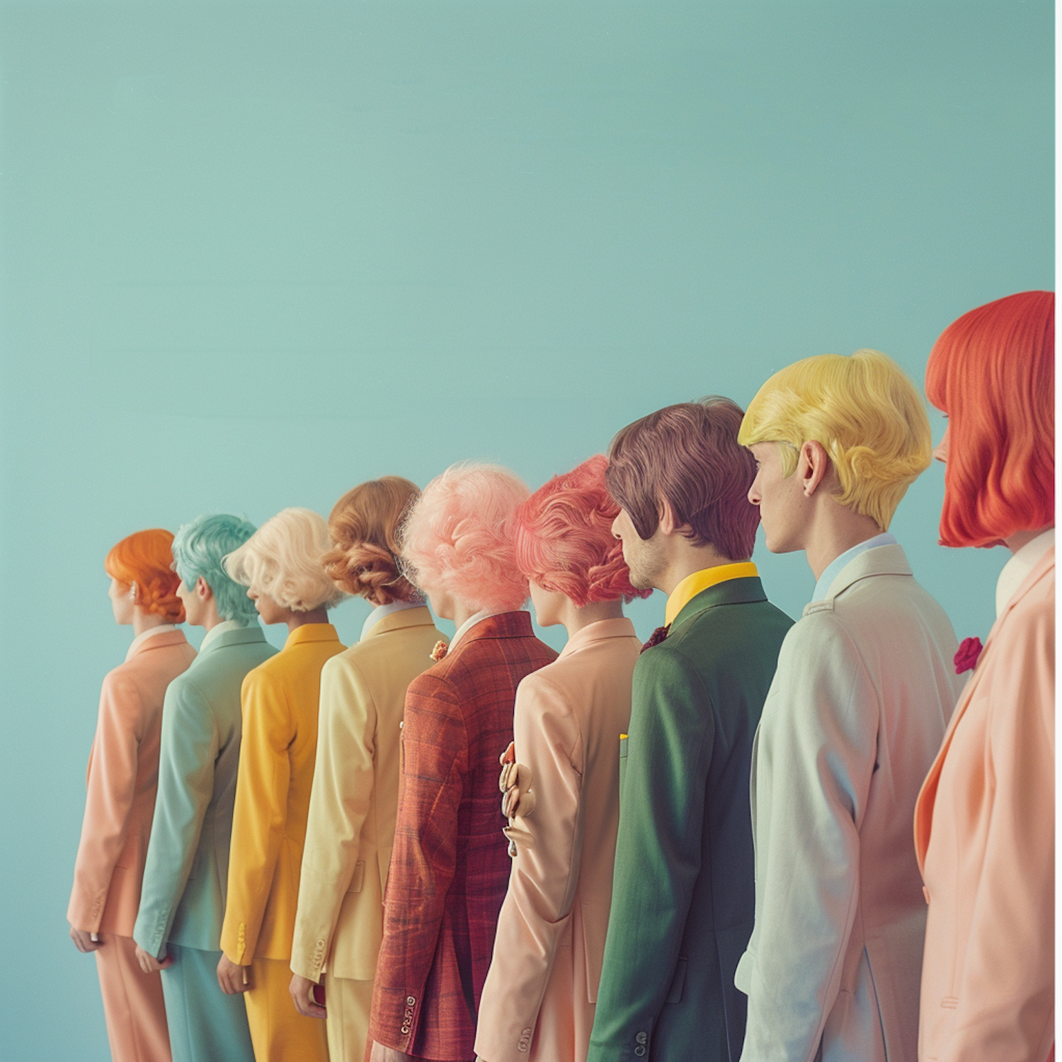 Stylized Figures in Colorful Suits