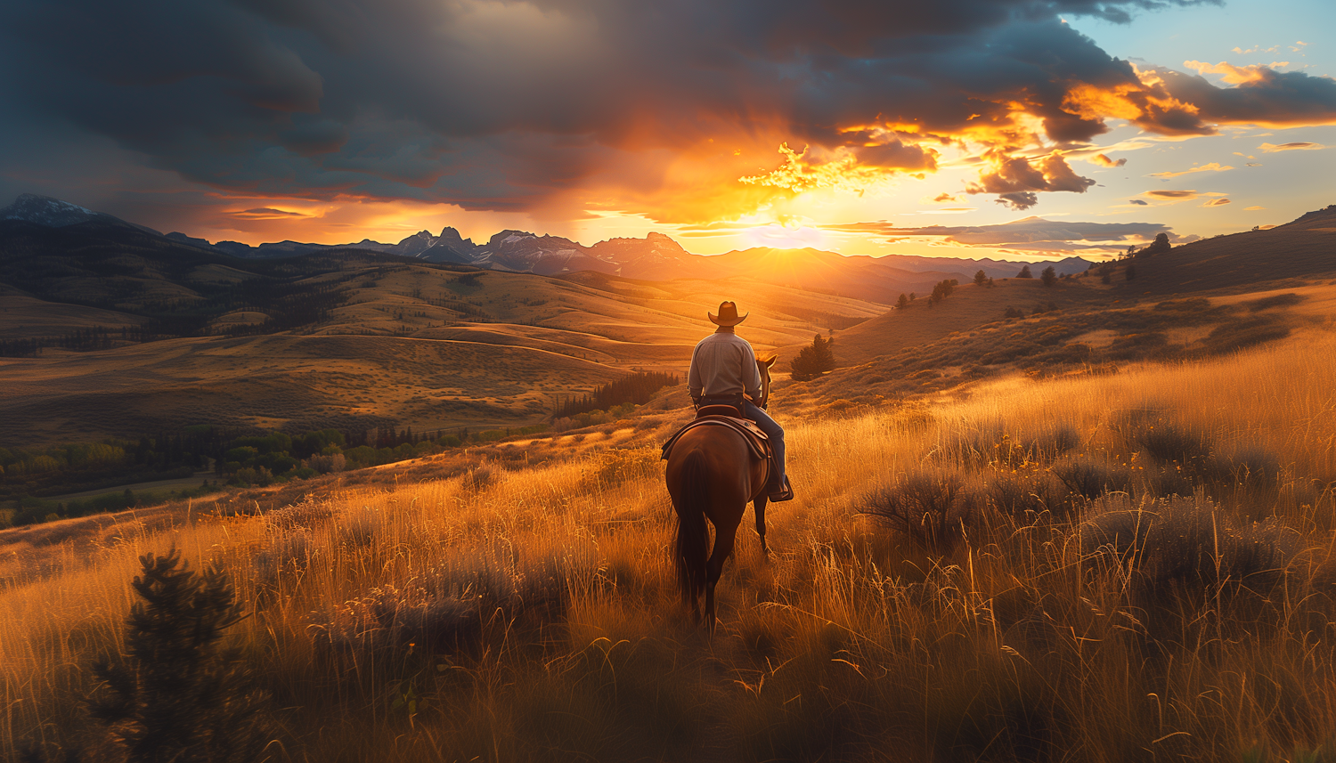 Lone Cowboy at Sunset