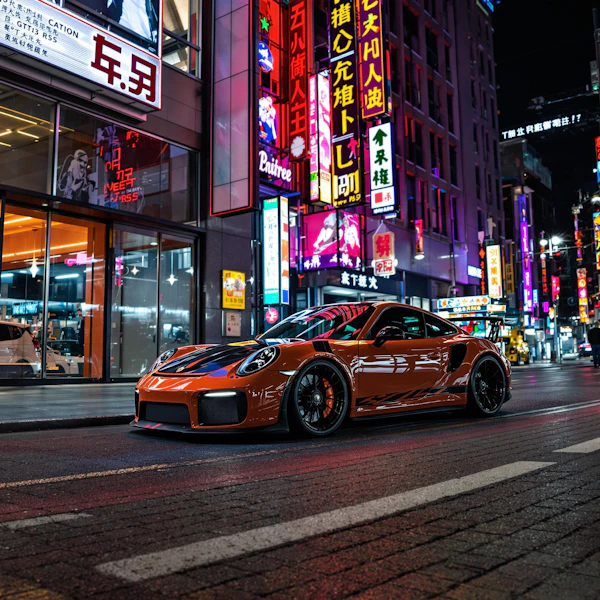 Orange Sports Car at Night
