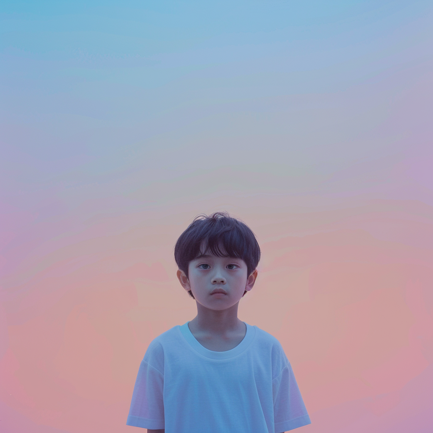 Contemplative Child Against Pastel Gradient