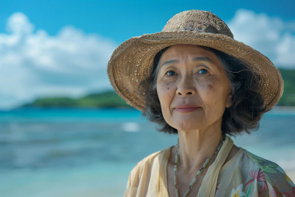 Serene Beachside Portrait of an Older Woman