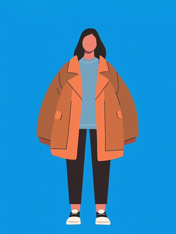 Stylized Illustration of Woman in Oversized Coat