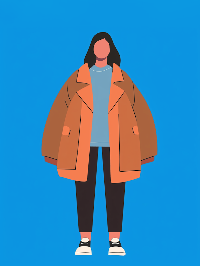 Stylized Illustration of Woman in Oversized Coat