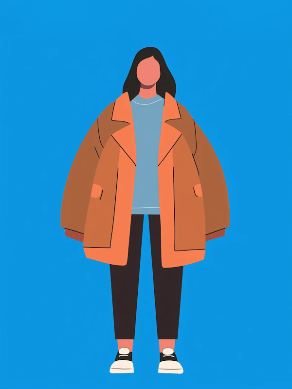 Stylized Illustration of Woman in Oversized Coat