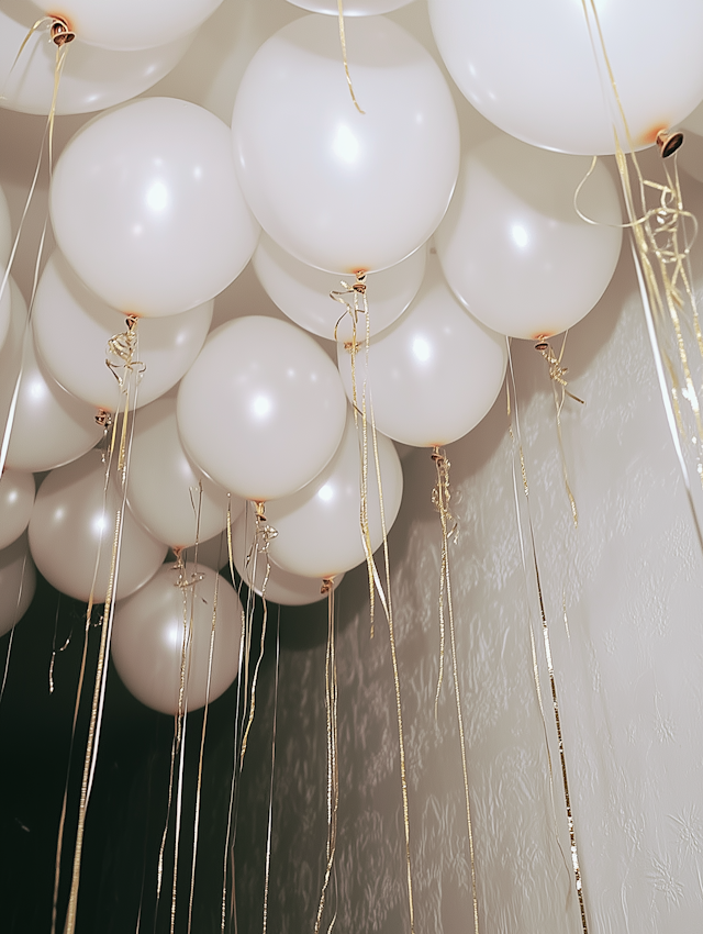 Festive White and Gold Balloons