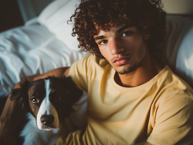 Man and Dog on Bed