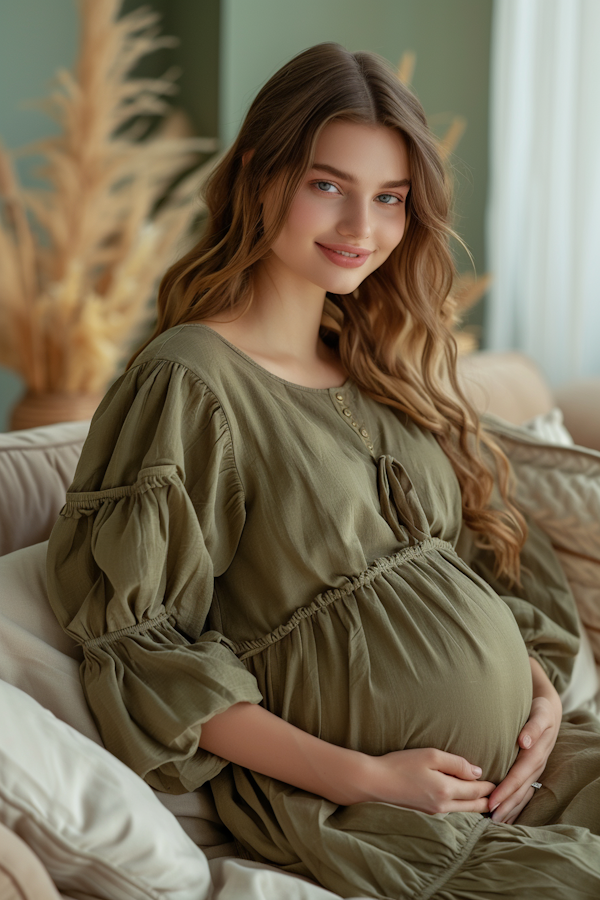 Serene Pregnant Woman in Soft-lit Interior