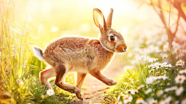 Lively Rabbit in Daisy Field