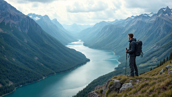 Solitary Hiker in Mountainous Landscape