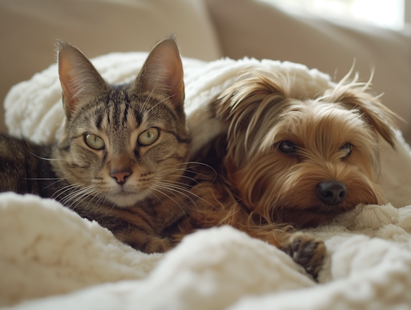 Tabby Cat and Yorkshire Terrier Together