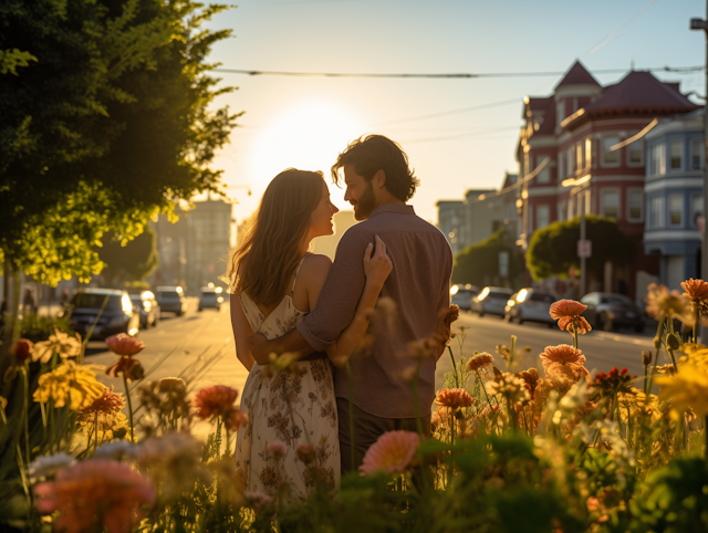 Sunset Embrace Amidst Floral Bliss