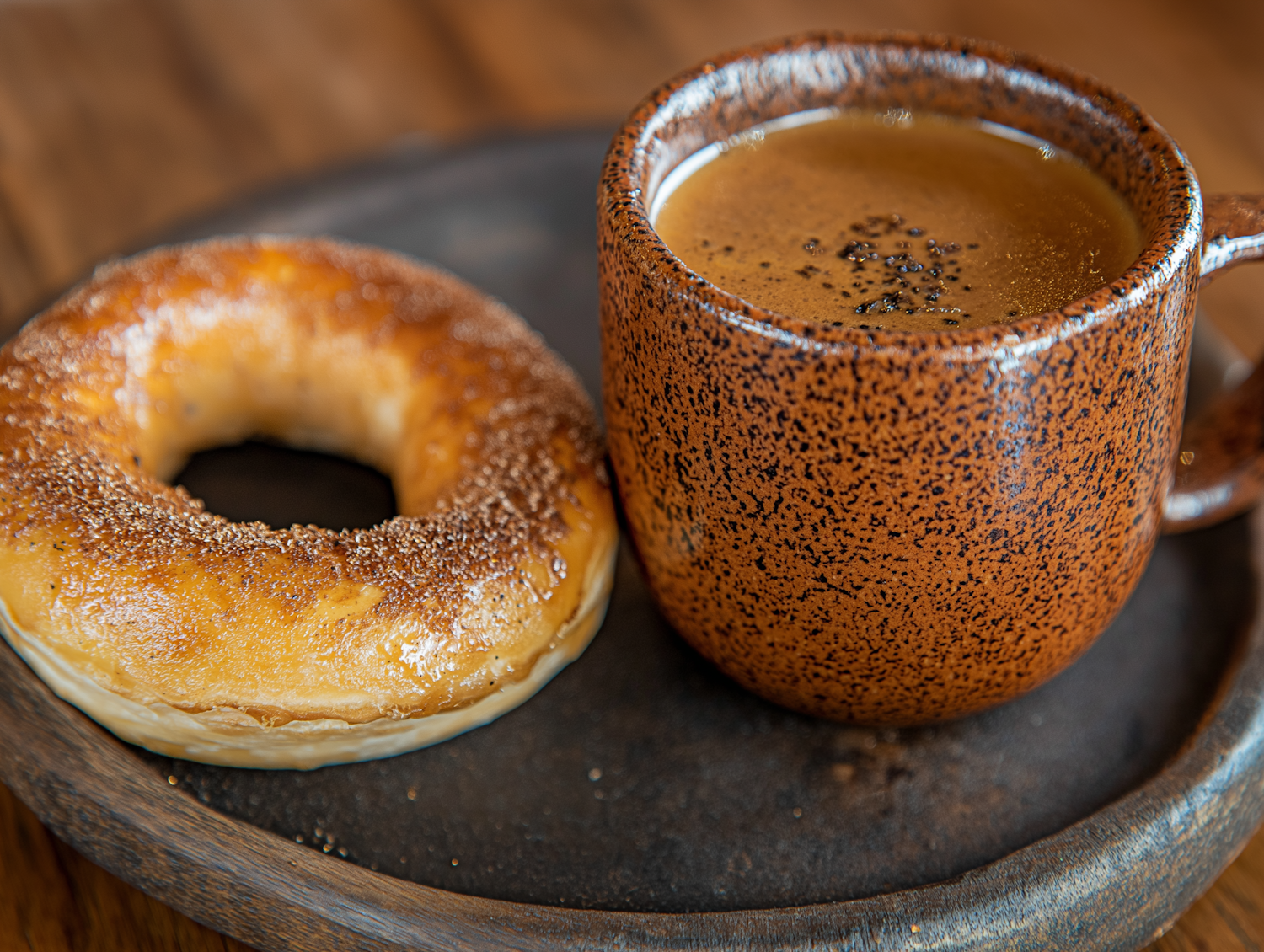 Cozy Breakfast Scene with Bagel and Coffee