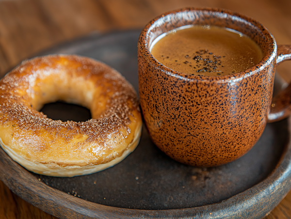 Cozy Breakfast Scene with Bagel and Coffee