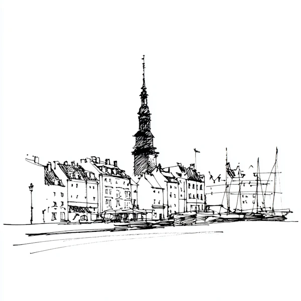 Historic Cityscape Drawing