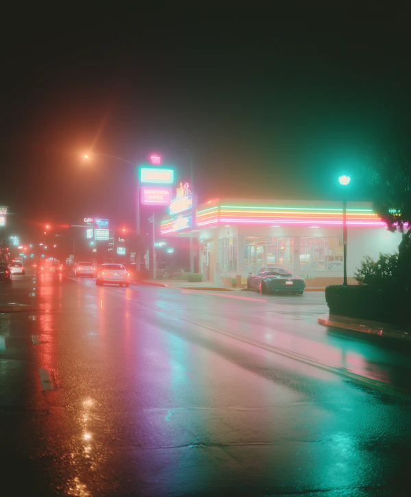 Neon Diner at Night
