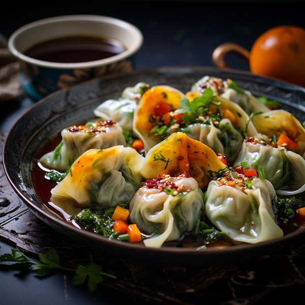 Handcrafted Asian Dumplings in Soy Chili Sauce