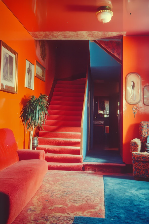 Vibrant Interior with Red and Orange Hues
