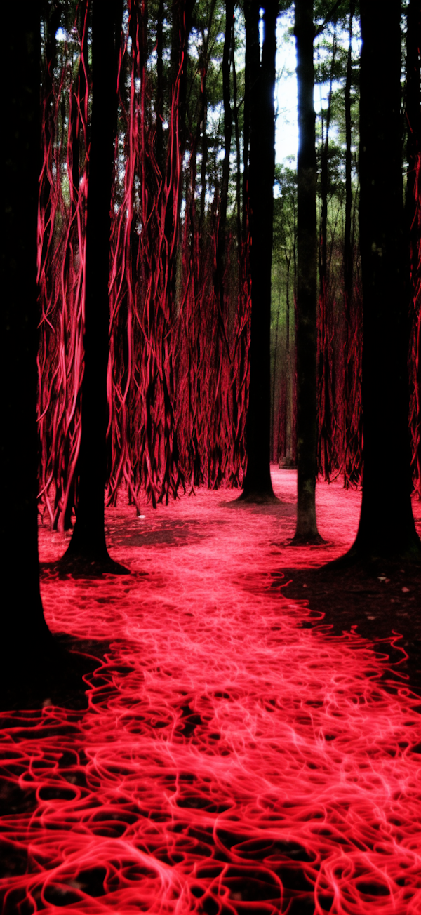 Ethereal Crimson Veins of the Silent Forest