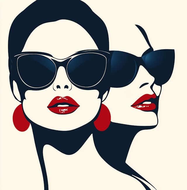 Stylized Female Faces with Sunglasses