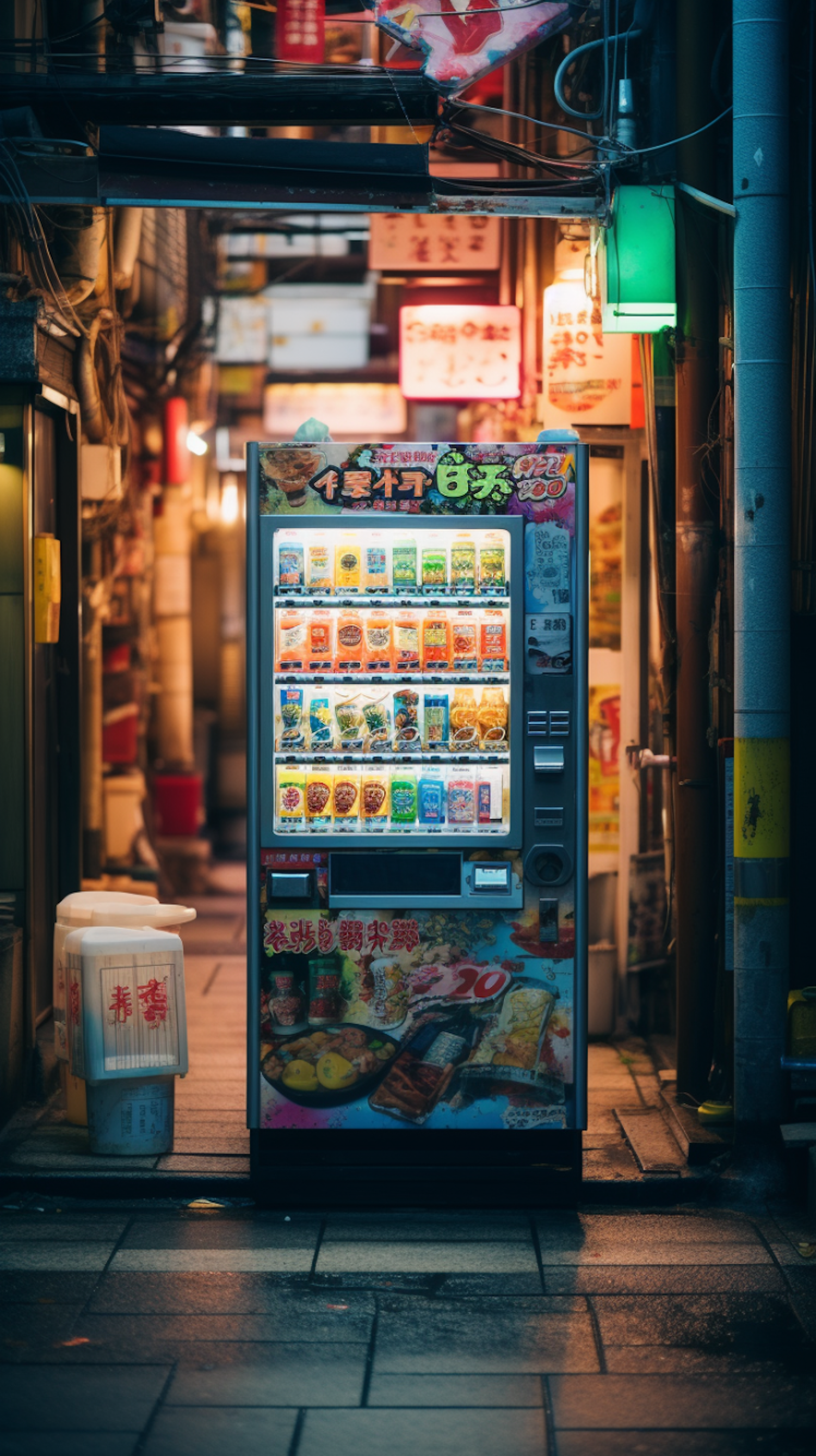 Twilight Vending Machine in Traditional Japanese Alley