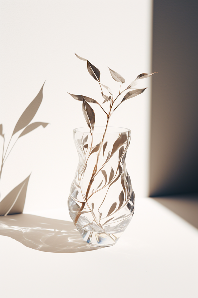 Serene Swirl-Patterned Vase with Dried Foliage