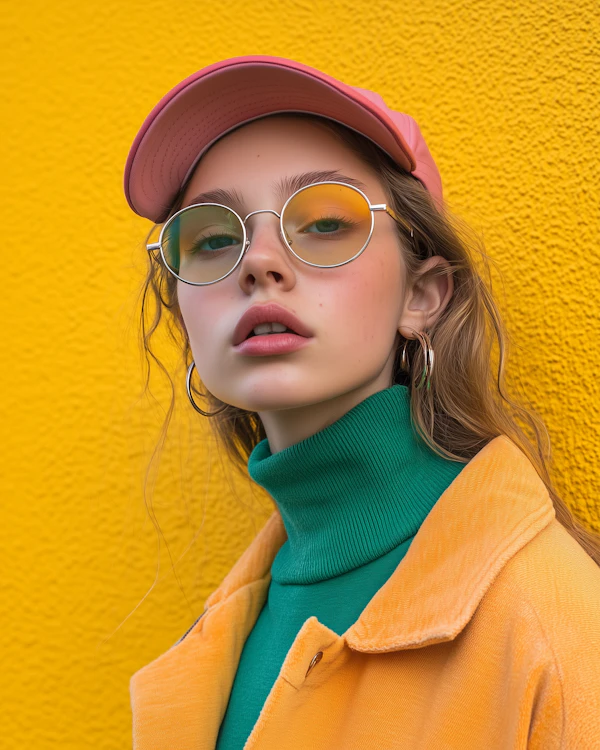 Stylish Young Woman in Vibrant Attire