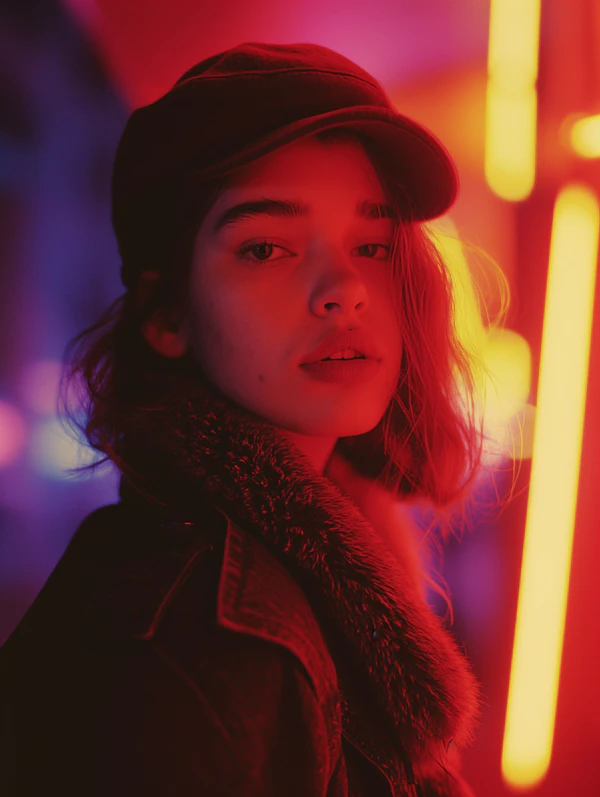Urban Contemplation in Neon Hues