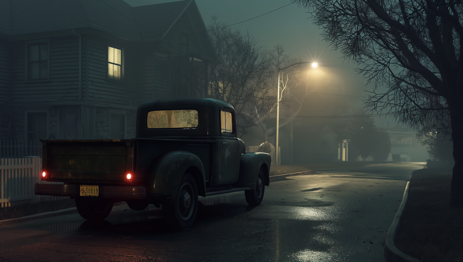 Vintage Truck on a Foggy Street