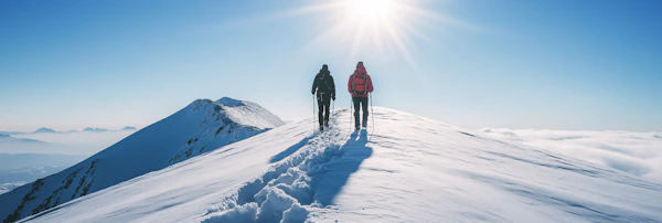 Hikers on Snowy Mountain