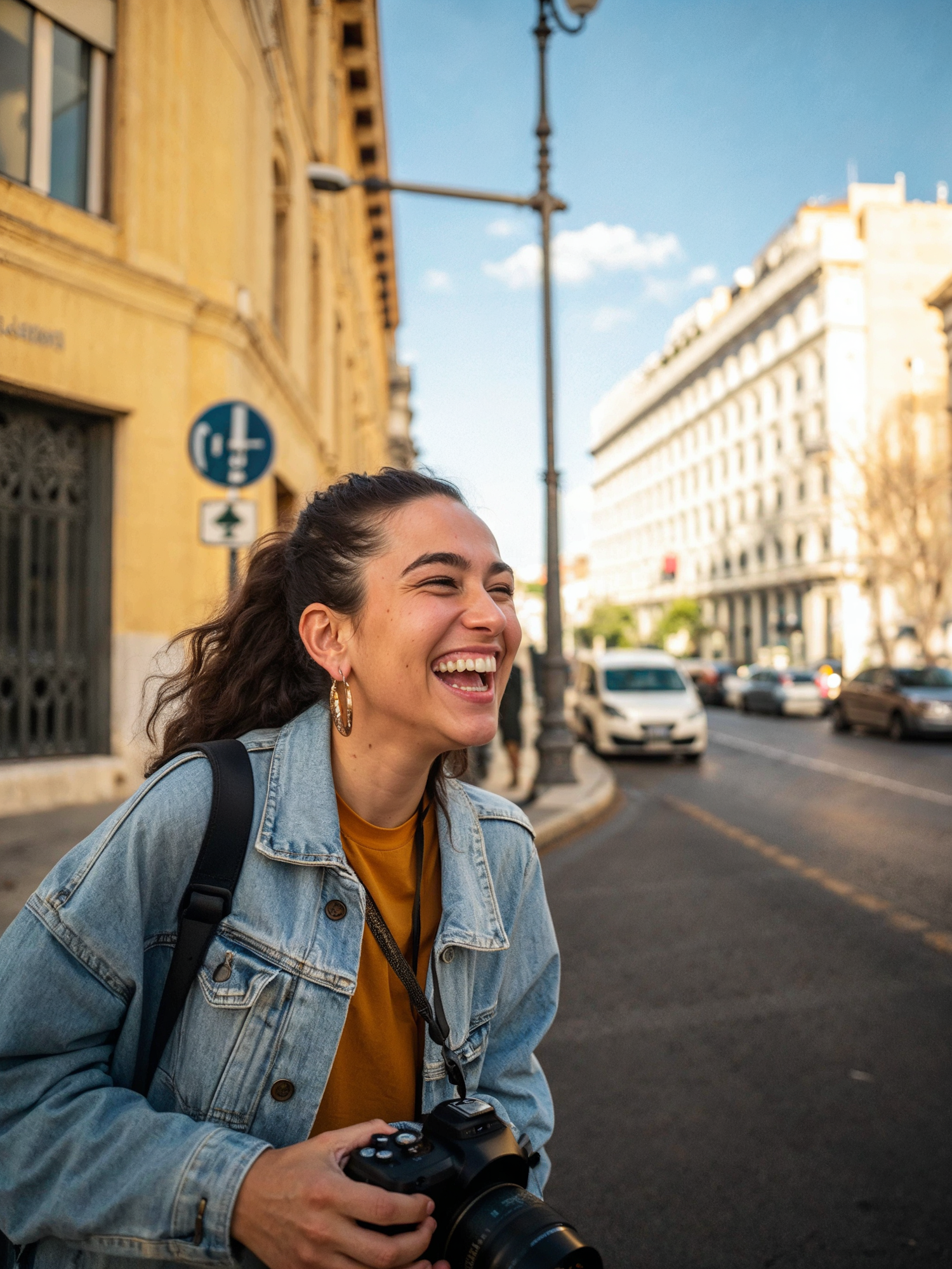 Joyful Woman on City Street