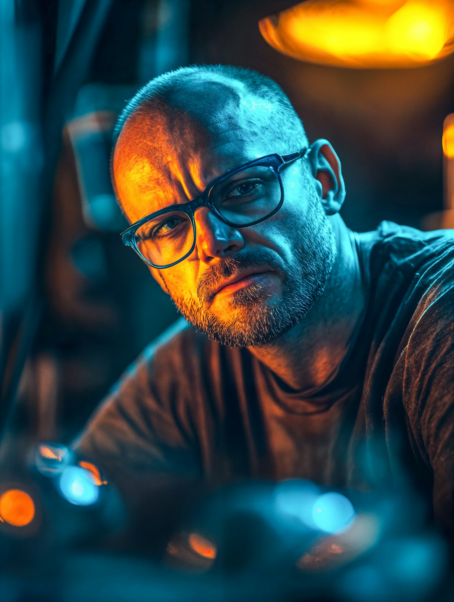 Contemplative Man in Dramatic Lighting