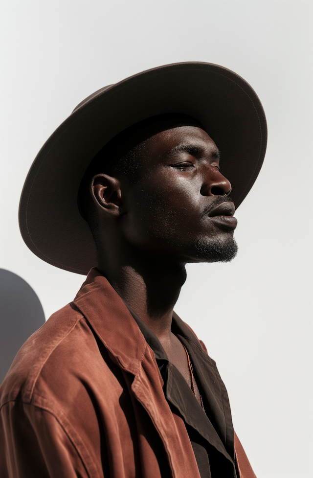 Contemplative Man in Wide-Brimmed Hat