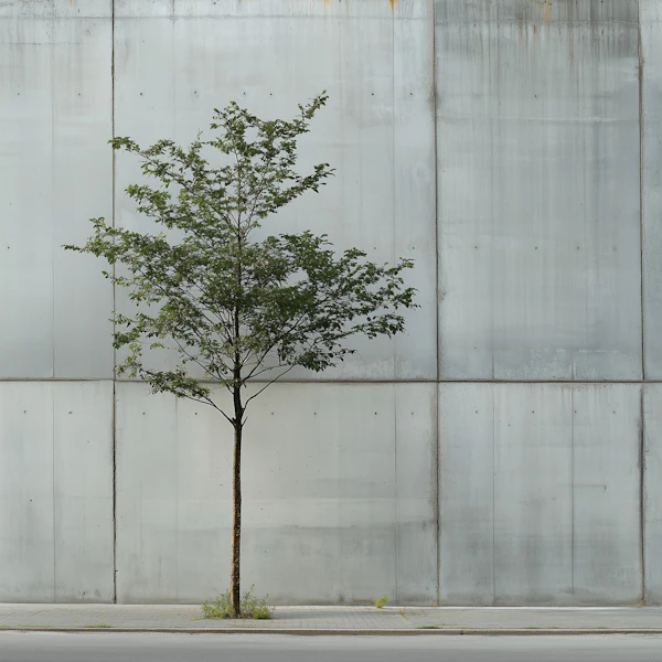 Tree and Concrete Wall