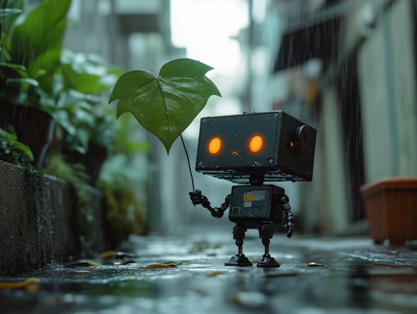 Robot in Rainy Alley
