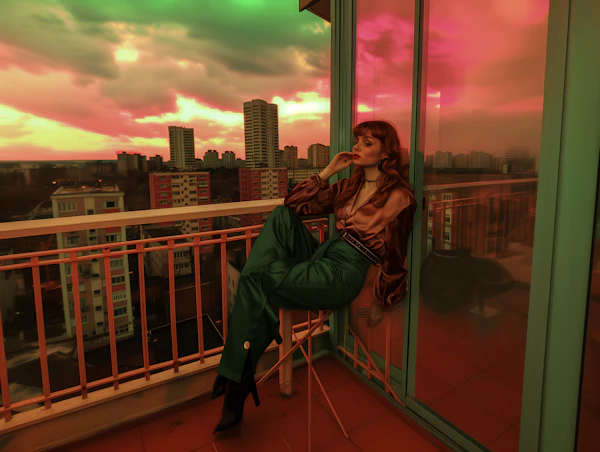 Contemplative Woman on Urban Balcony