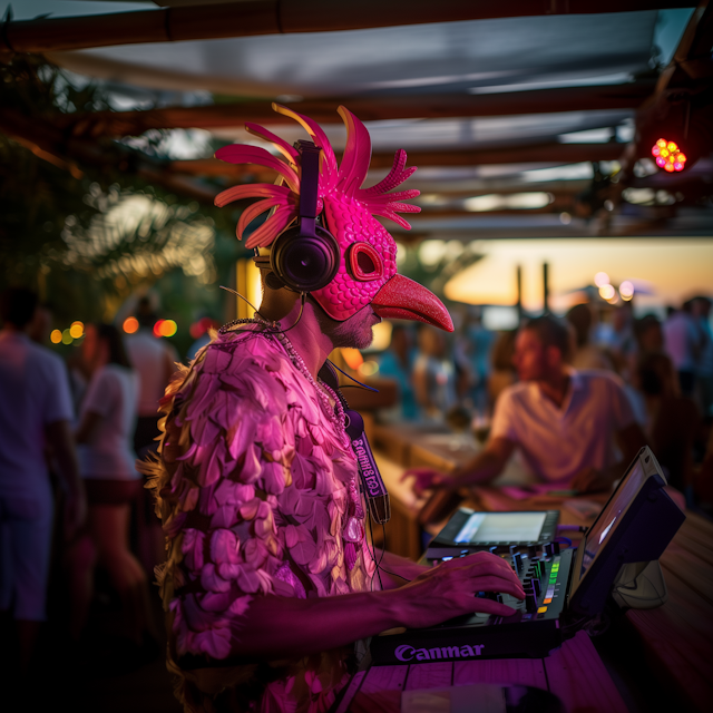 Bird-Masked DJ at Event