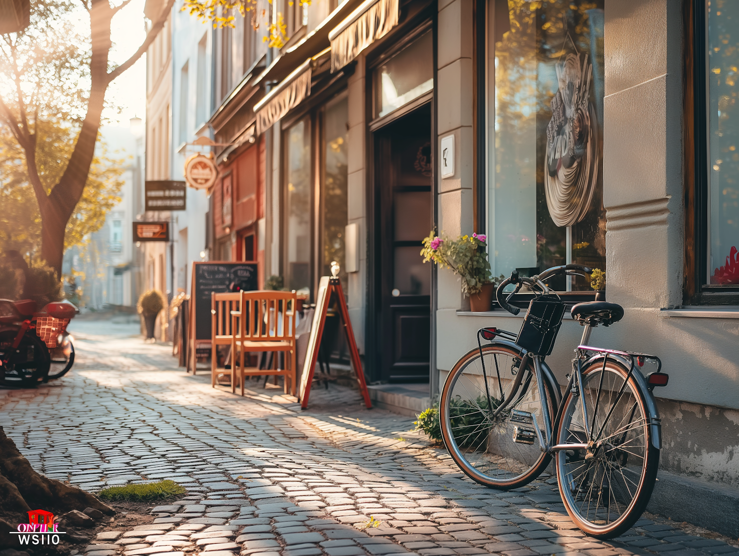 Serene European Street Scene at Golden Hour