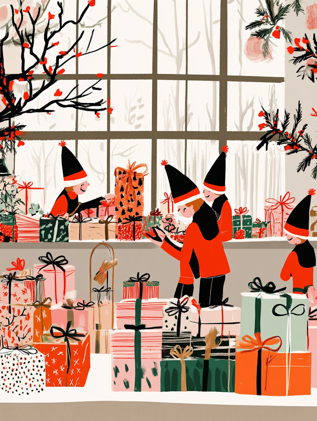 Festive Elves Preparing Gifts