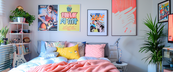 Vibrant Bedroom with Pop-Culture and Music Theme