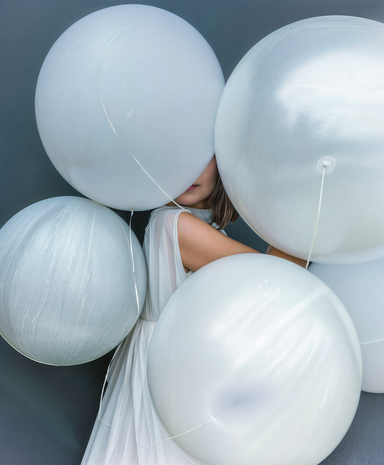 Person with White Balloons