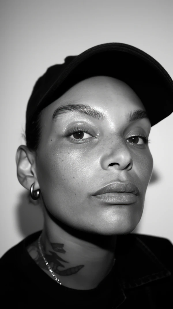 High-Contrast Portrait of Tattooed Woman