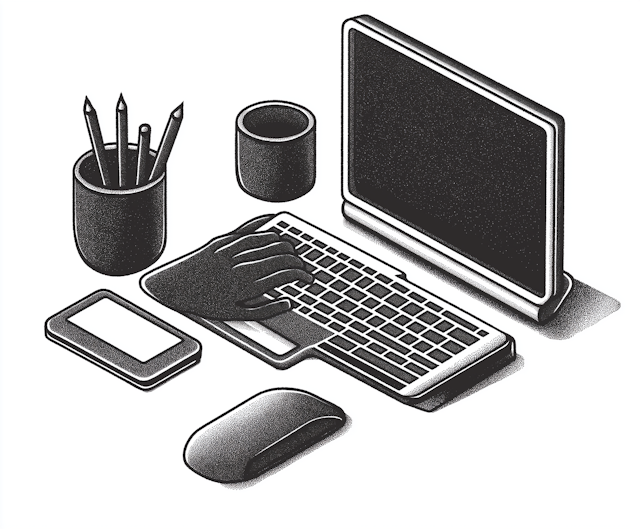 Stylized Monochromatic Desktop Workspace Illustration