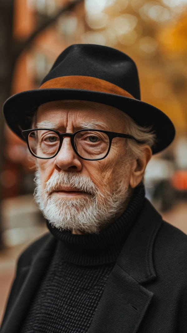 Contemplative Elderly Man in Autumnal City