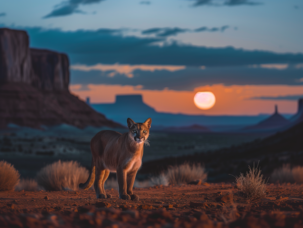 Mountain Lion in Sunset Desert