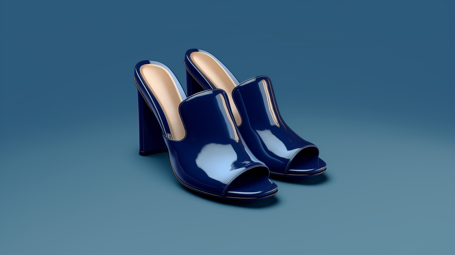 Shiny Navy Blue High-Heeled Shoes