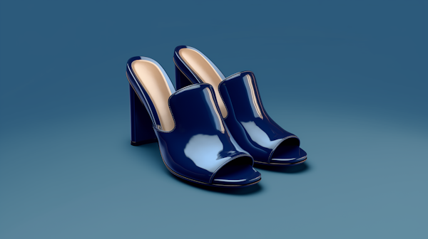 Shiny Navy Blue High-Heeled Shoes